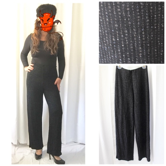 No Label Pants - Slinky Black Sparkle Pants Sz Large Party Flare